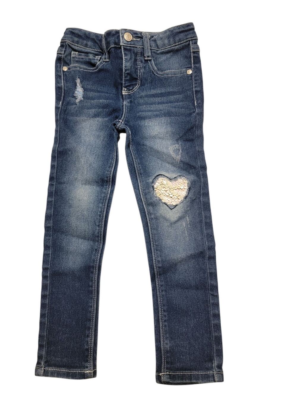 Beautees Girls Size 4 Distrsssed Skinny Jeans Sequin Heart Deco 0006